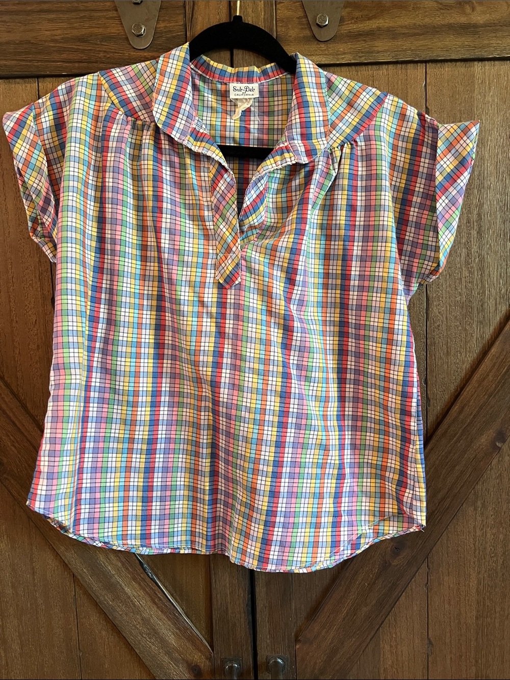 Vintage Sub Deb of California Multicolor Plaid Short-Sleeve Blouse
